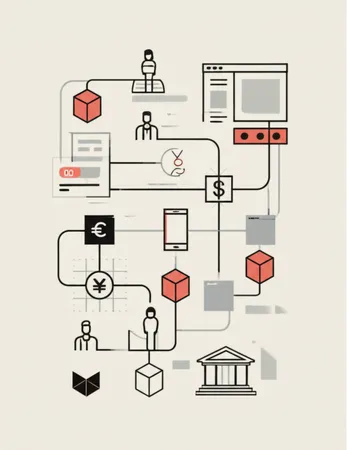 Financial services diagram showing global payment network connections