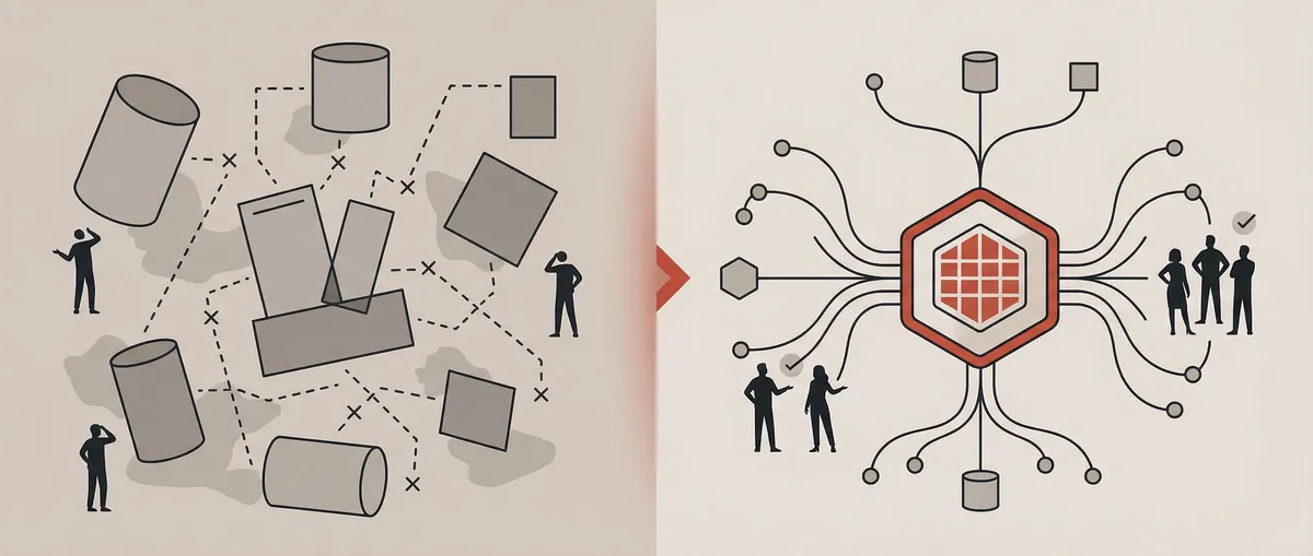 Illustration showing fragmented data silos versus unified Terracotta system